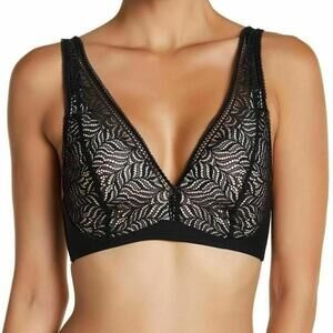 Felina Carolina Plunge Soft Cup Bra Bralette Wireless 175011 Black Cream 34DD